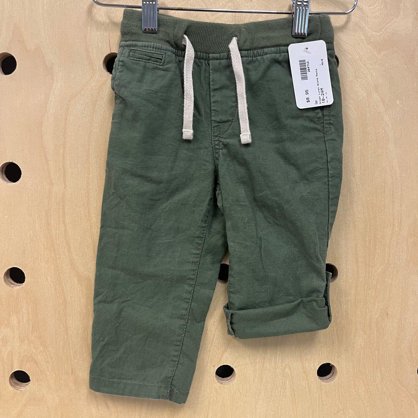 Green Linen Blend Pants