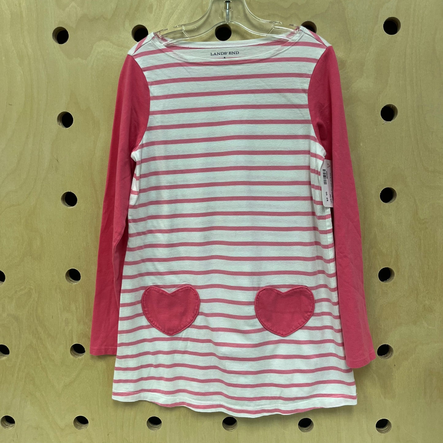 Pink+White Striped Heart Pocket Dress