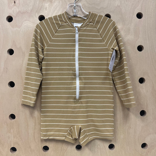 Mustard Zippered Rash Guard Swimsuit