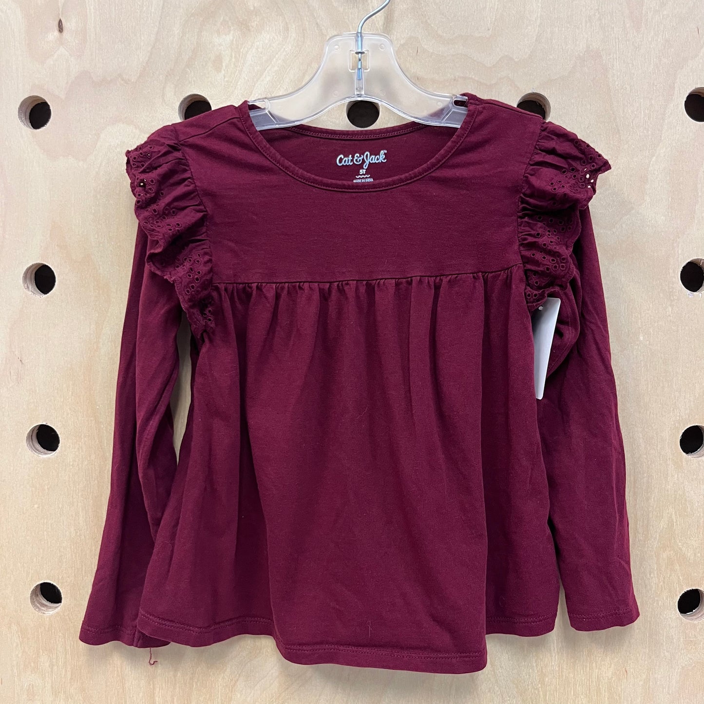 Maroon Ruffle LS Top