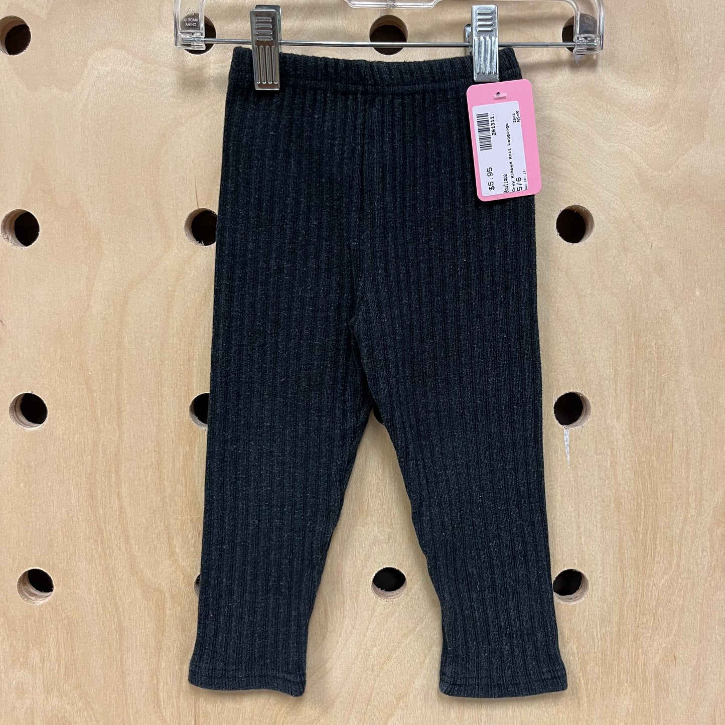 Grey Ribbed Knit Leggings