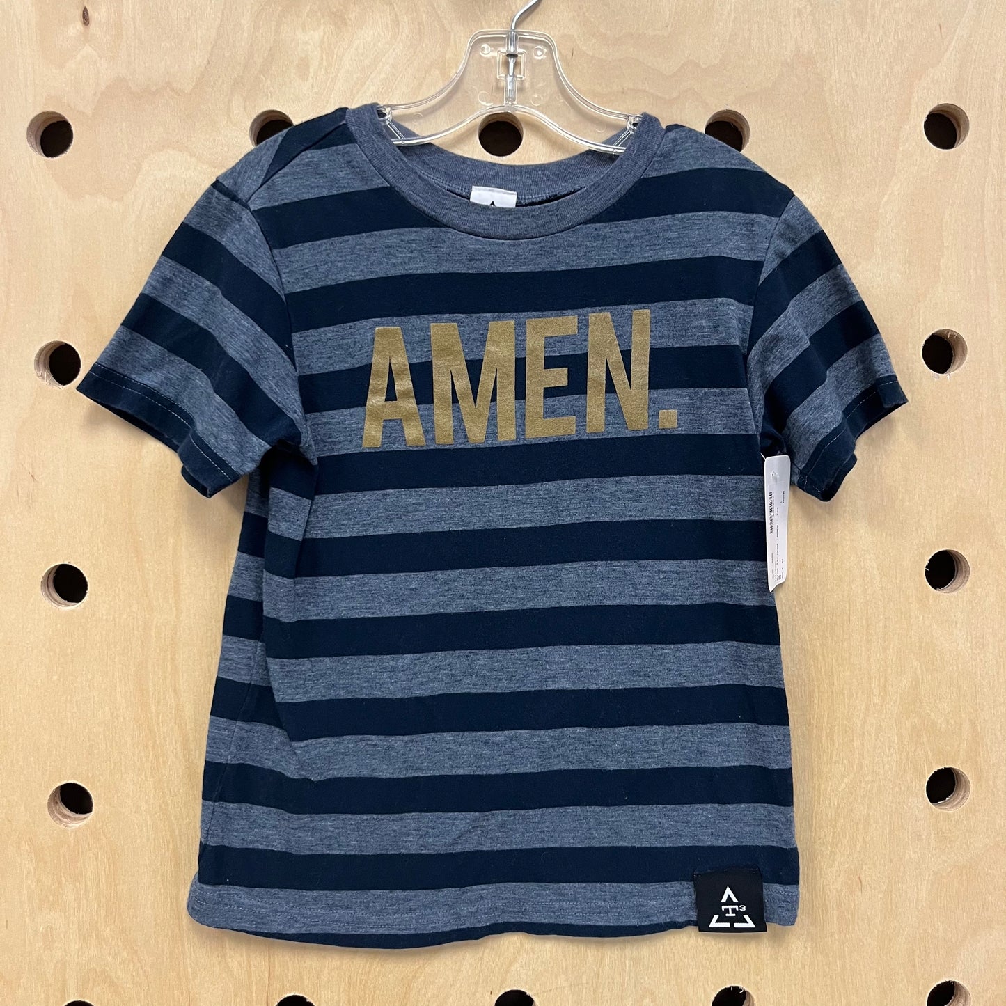 Blue Striped 'AMEN.' Tee