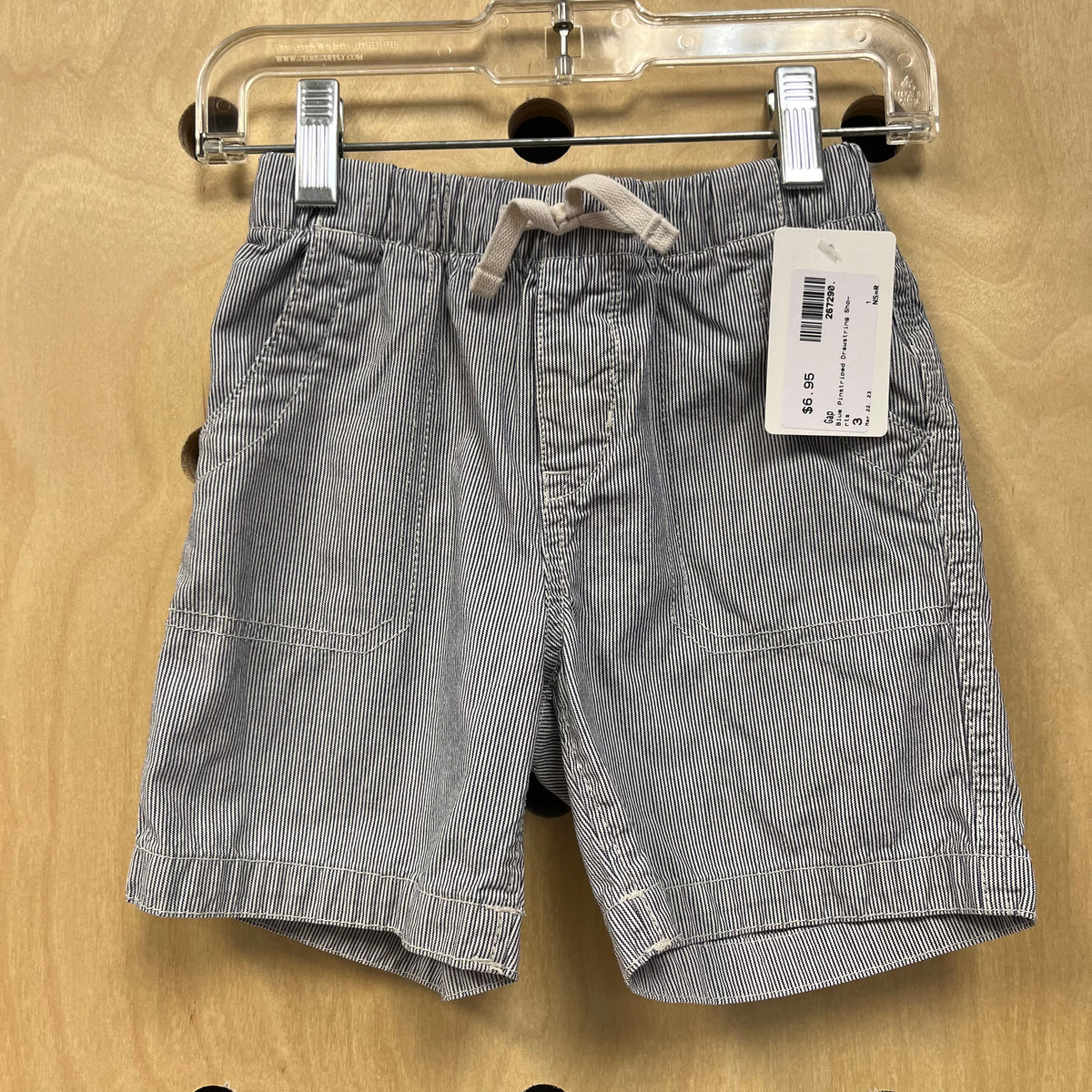 Blue Pinstriped Drawstring Shorts