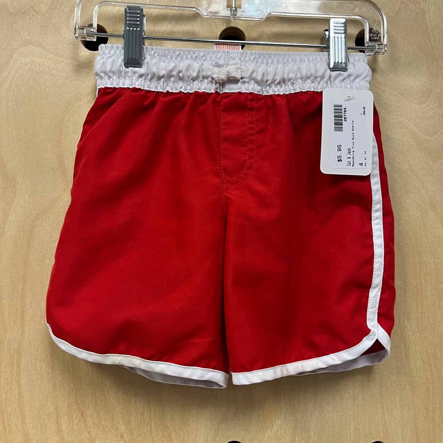 Red+White Trim Swim Shorts