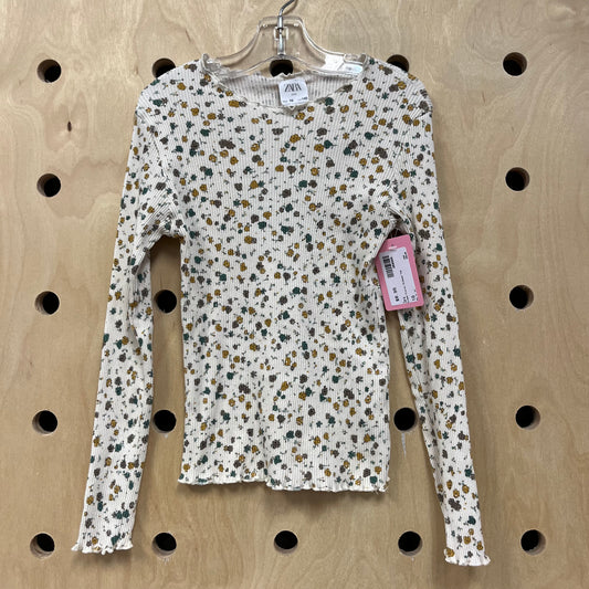 Cream Floral Ribbed Top