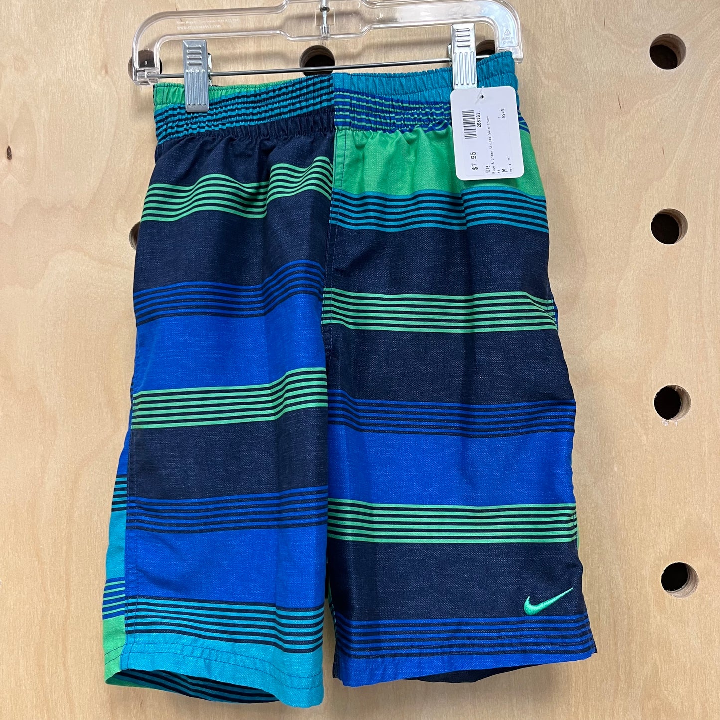 Blue & Green Striped Swim Trunks