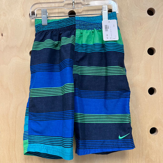 Blue & Green Striped Swim Trunks