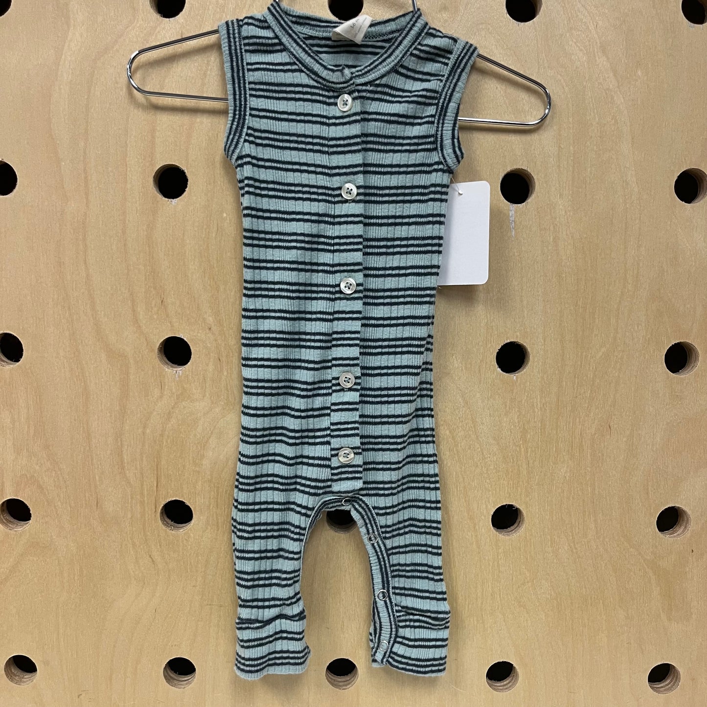 Blue Striped Ribbed Organic Romper