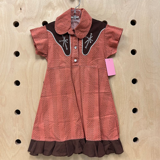 Coral & Brown Cowgirl Dress