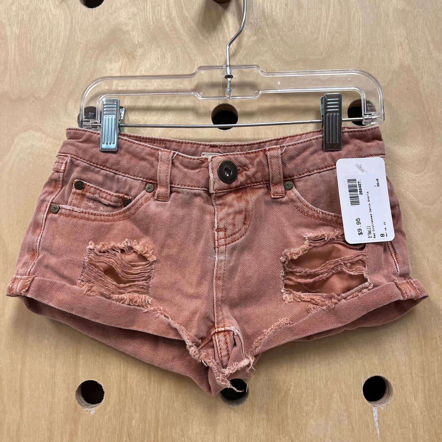 Red Distressed Denim Shorts