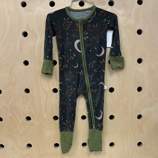 Black & Green Floral Moon Bamboo Zippy