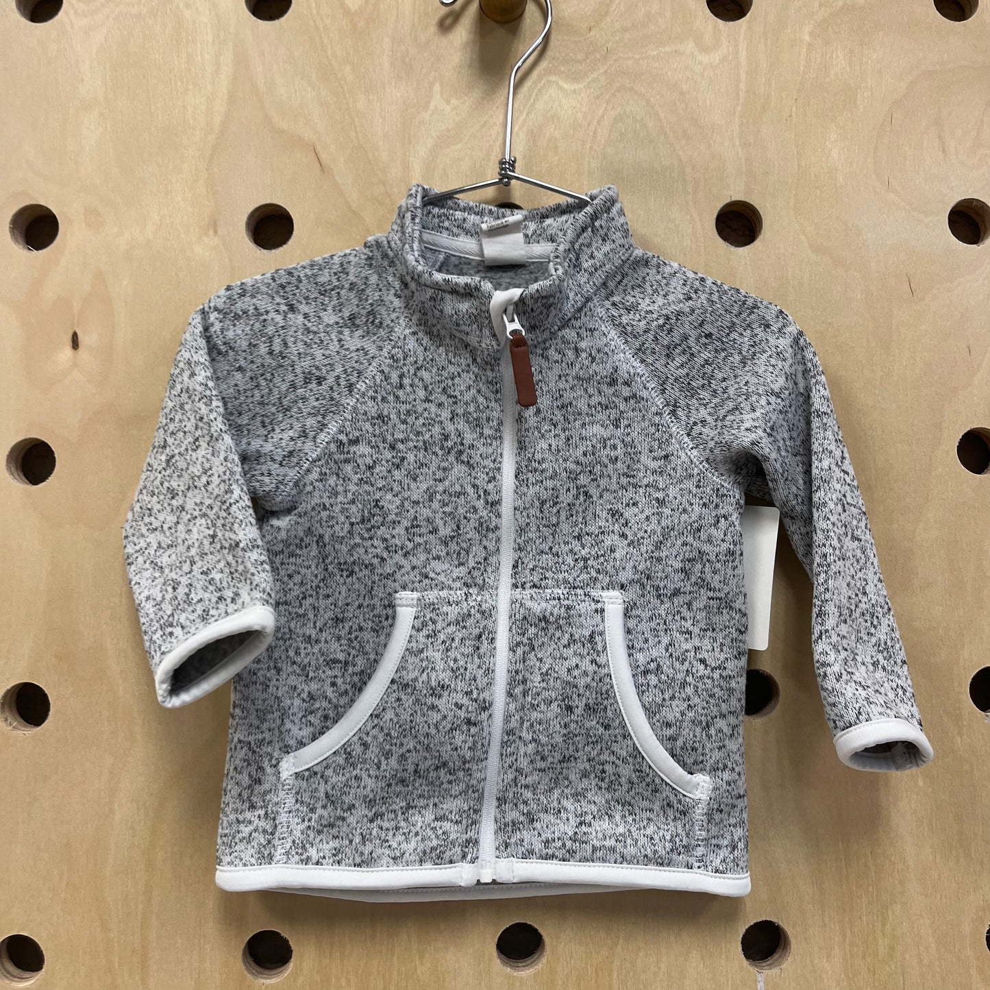 Grey + White Knit Zip Up Jacke