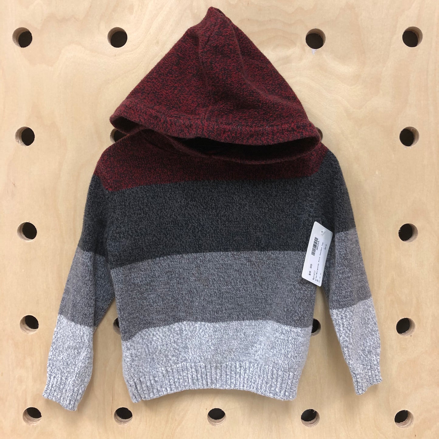 Grey/Burgundy Knit Hooded Top