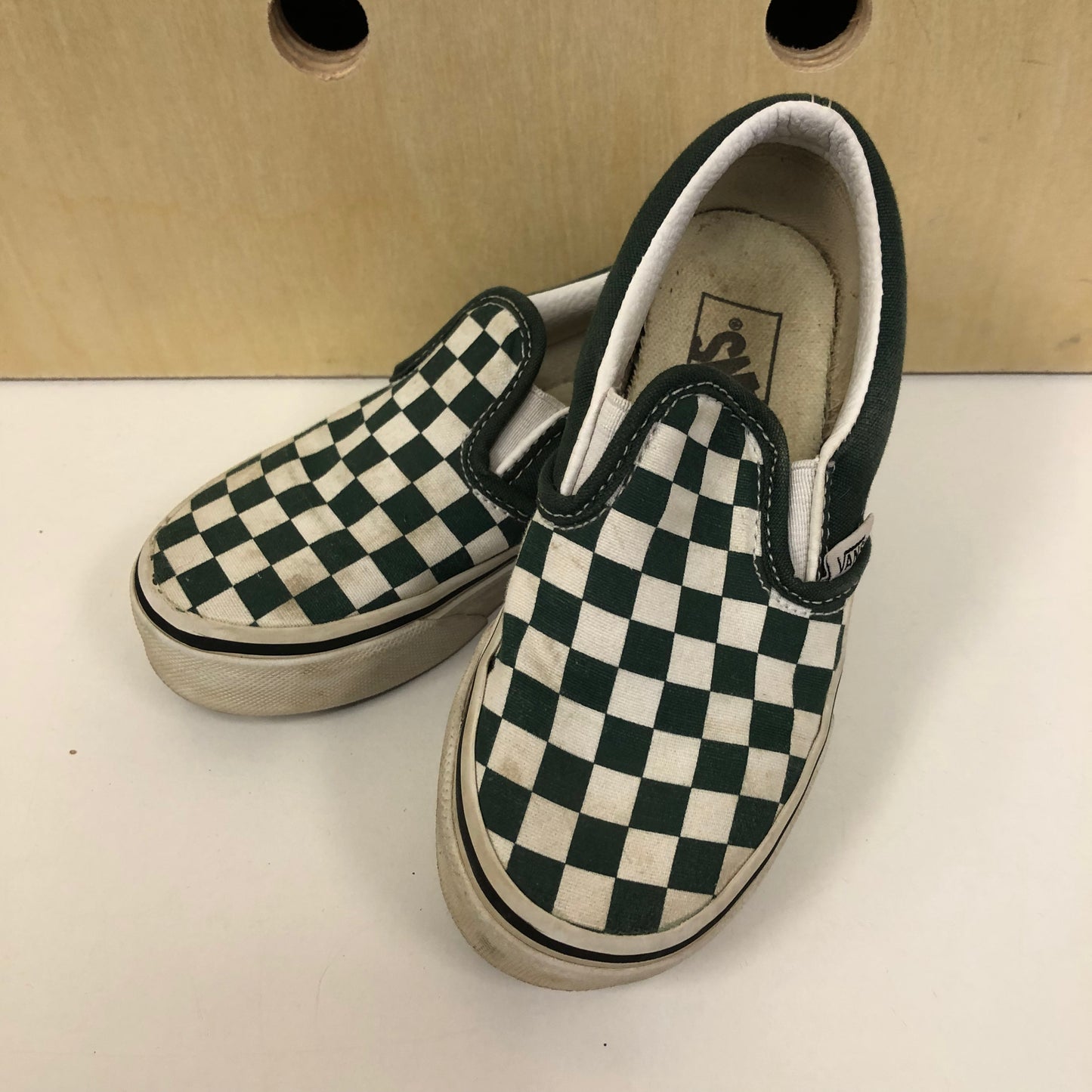 Green+White Checkered Slip Ons