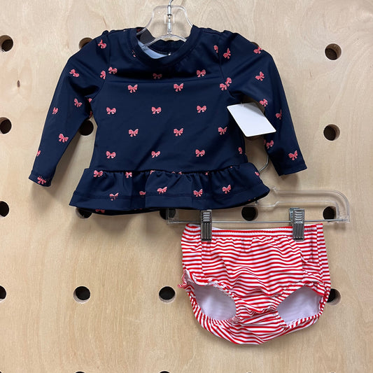 Navy + Red Bows 2pc Swim Set