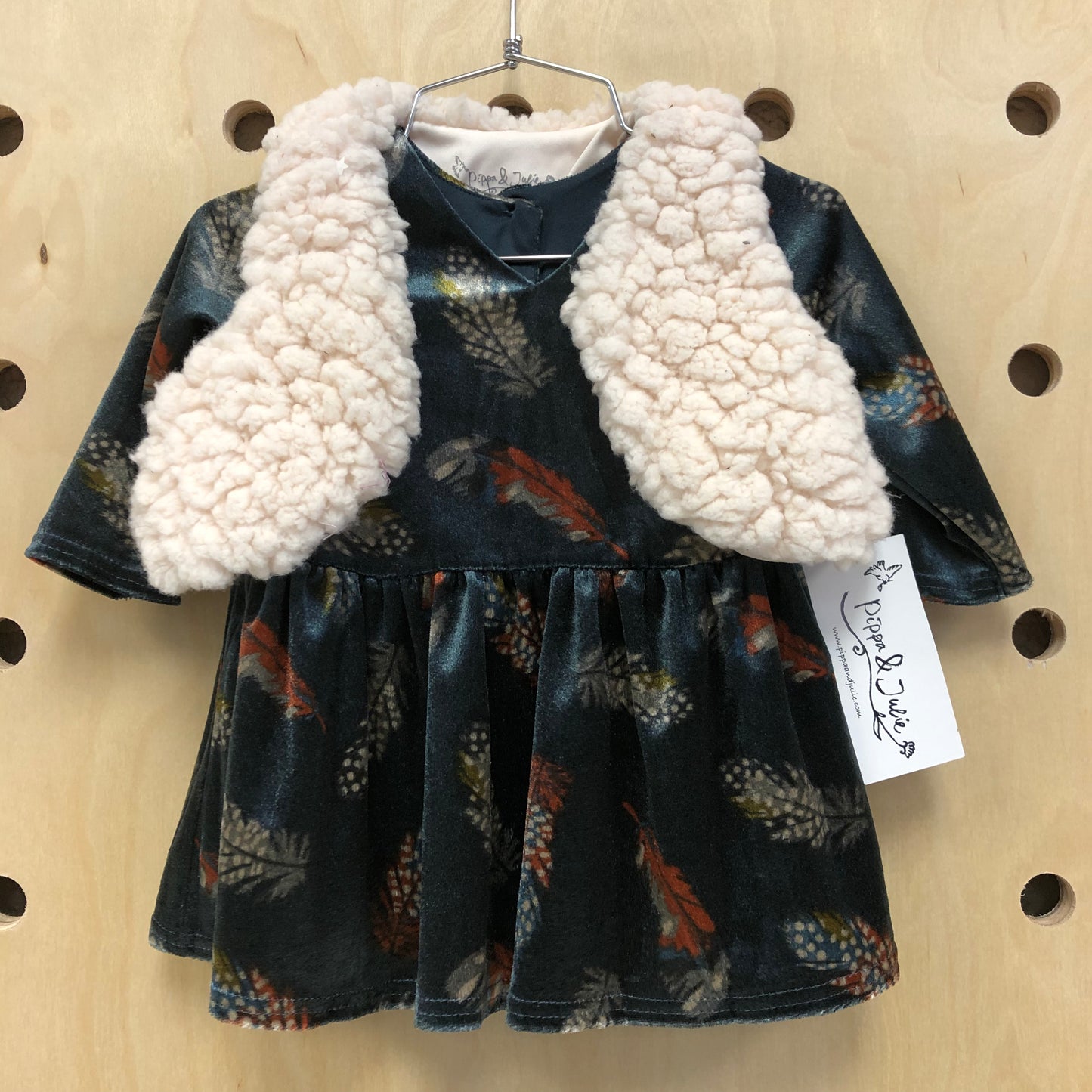 Velour Feather Dress+Vest