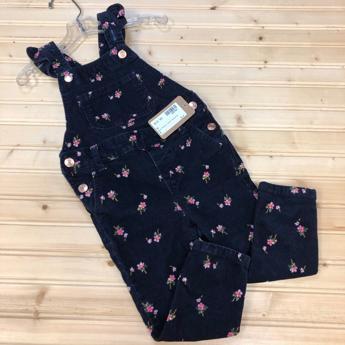 Navy Floral Cord Overalls