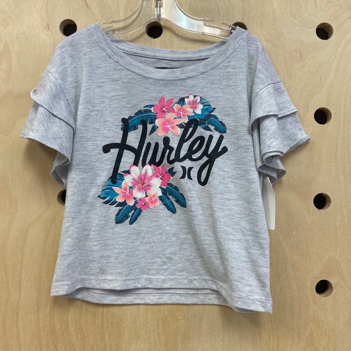 Grey Ruffle Sleeve Logo Tee