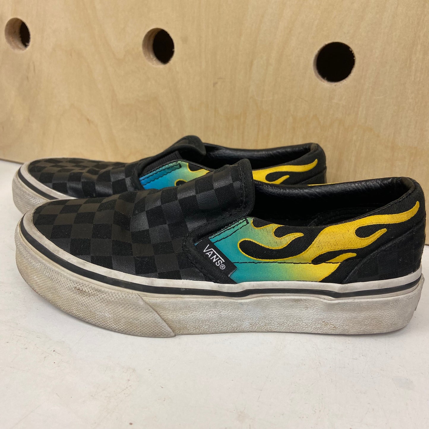 Black Checkered Flame Slip Ons