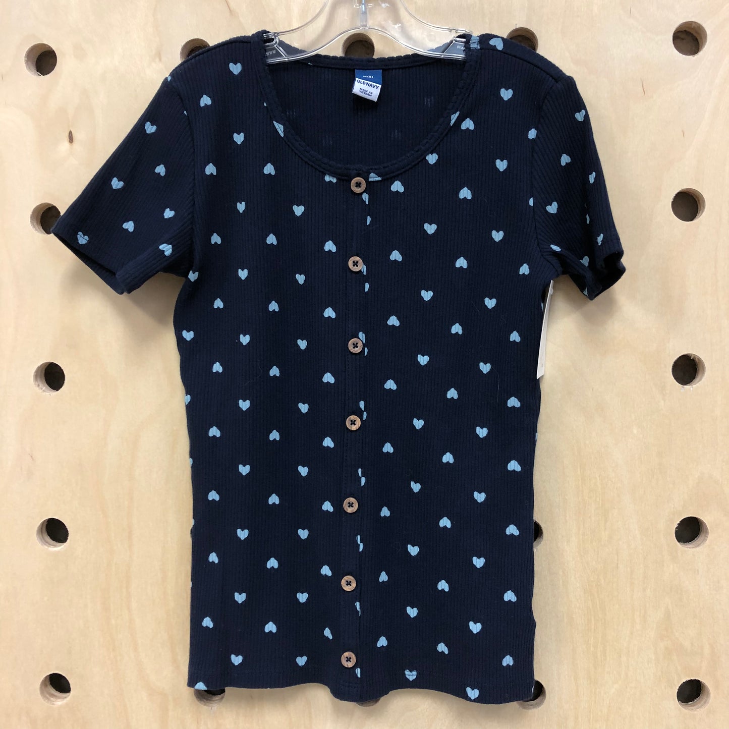 Navy Ribbed Hearts Top
