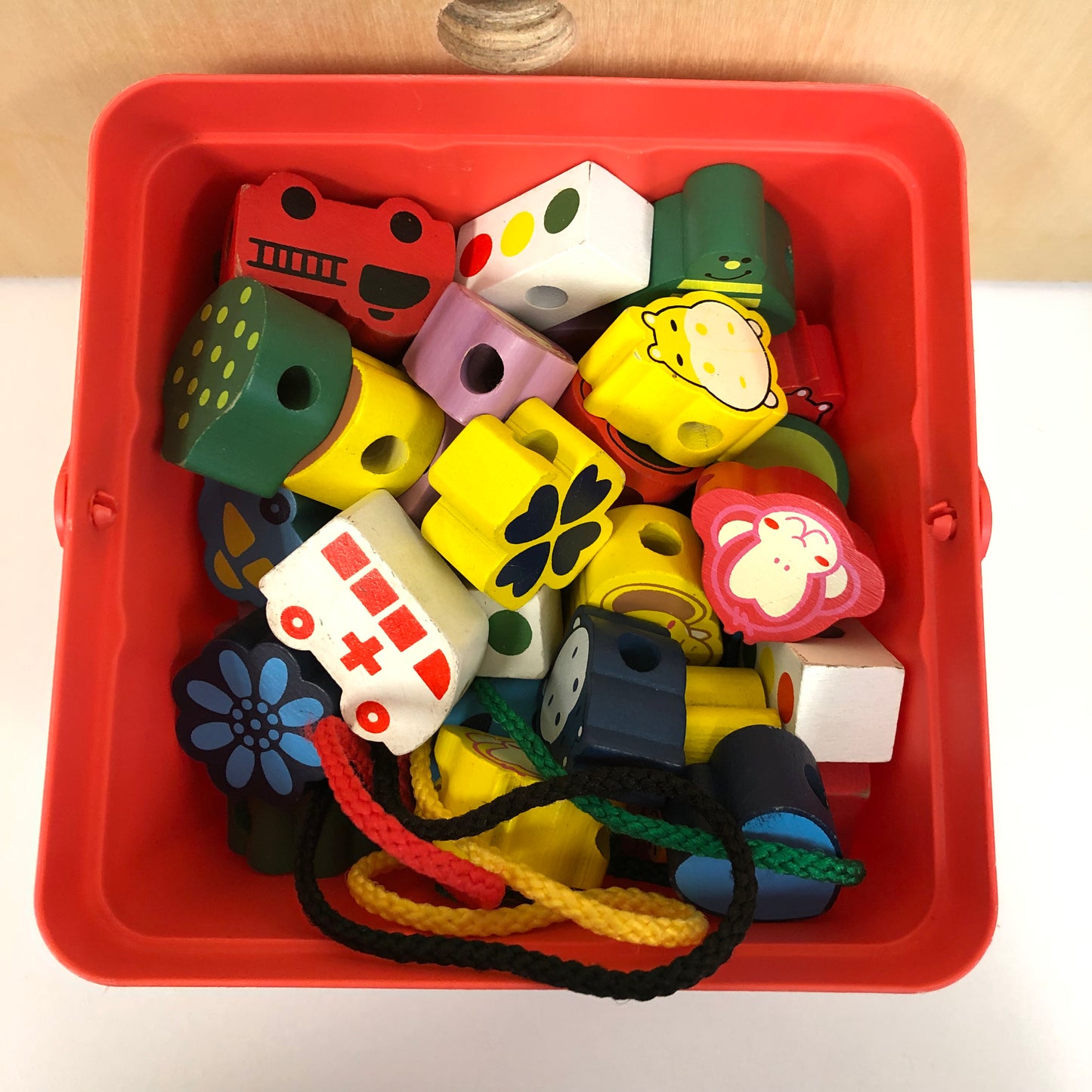 Wooden Lacing Beads + Bucket