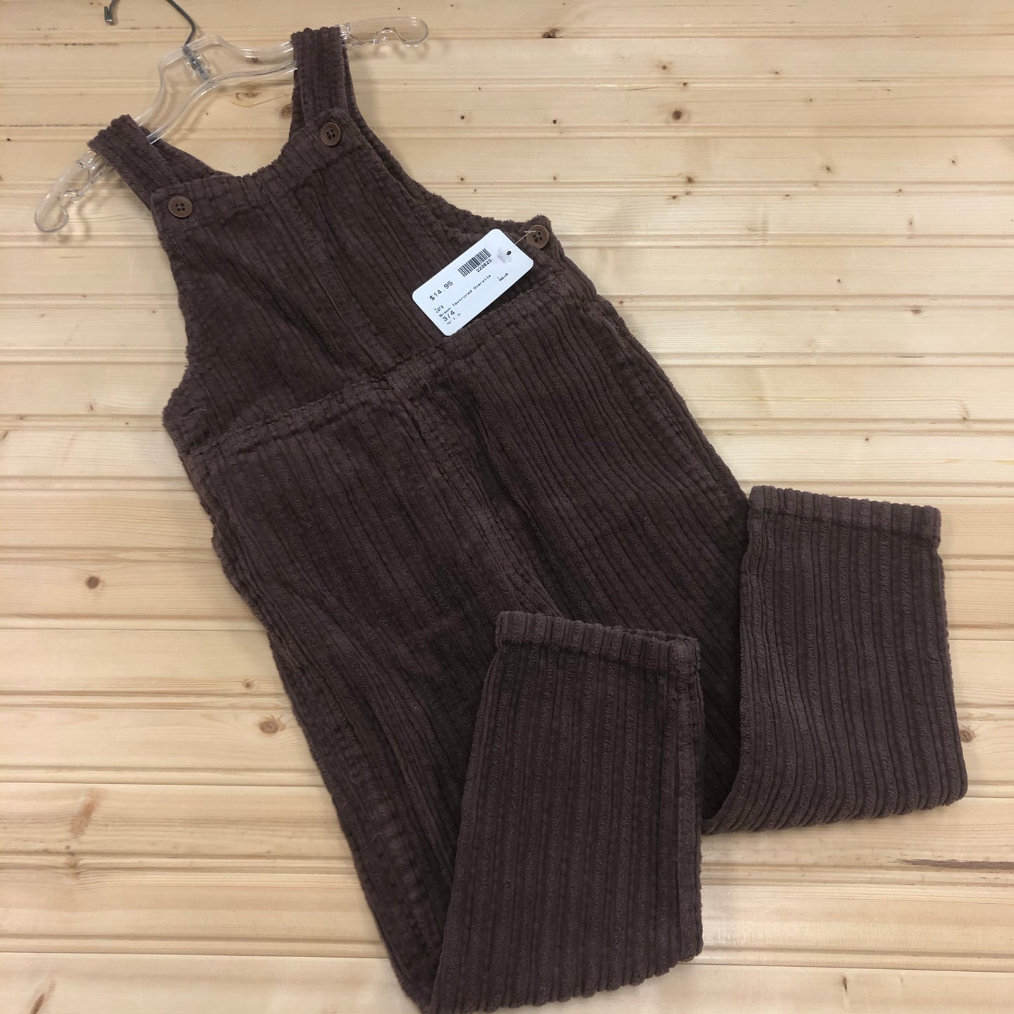 Brown Textured Cord Overalls