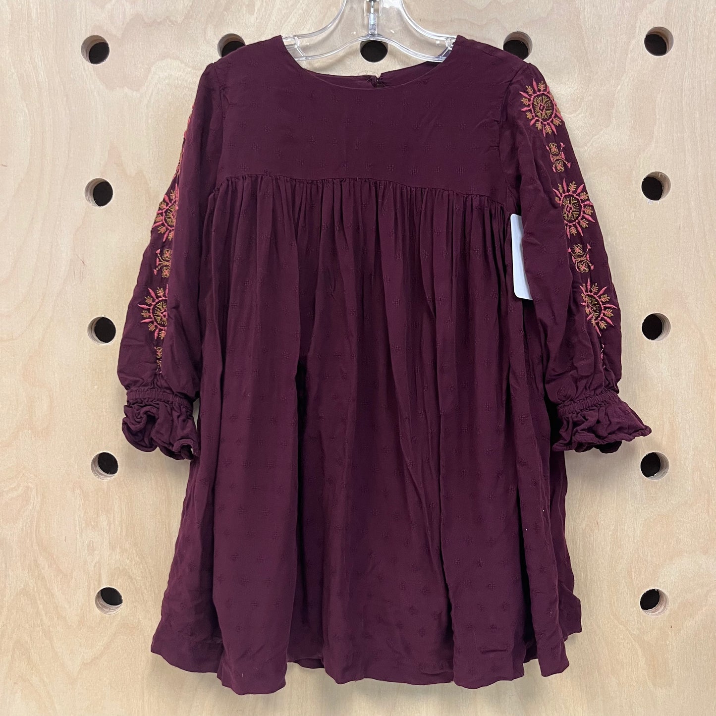 Burgundy Embroidered LS Dress