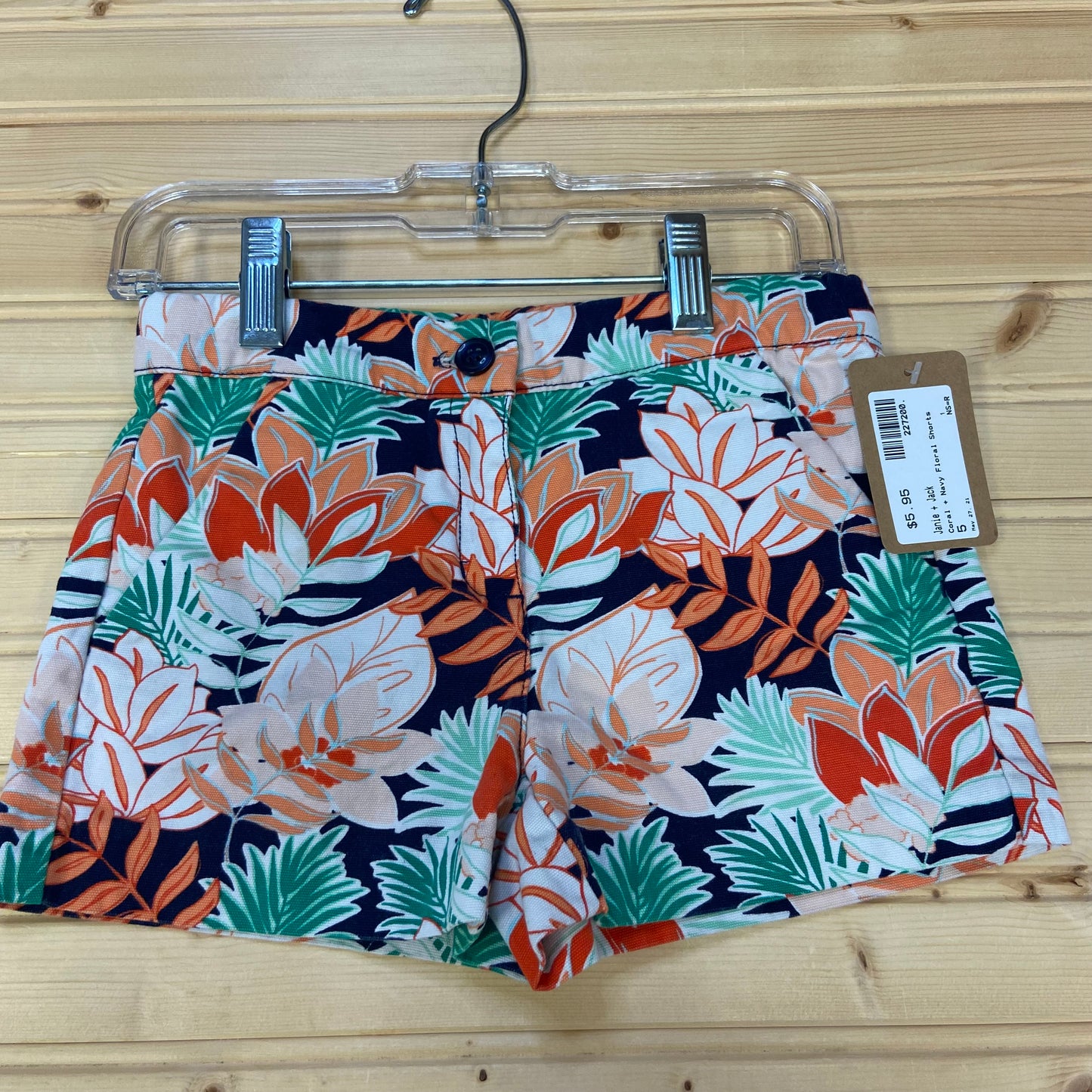 Coral + Navy Floral Shorts