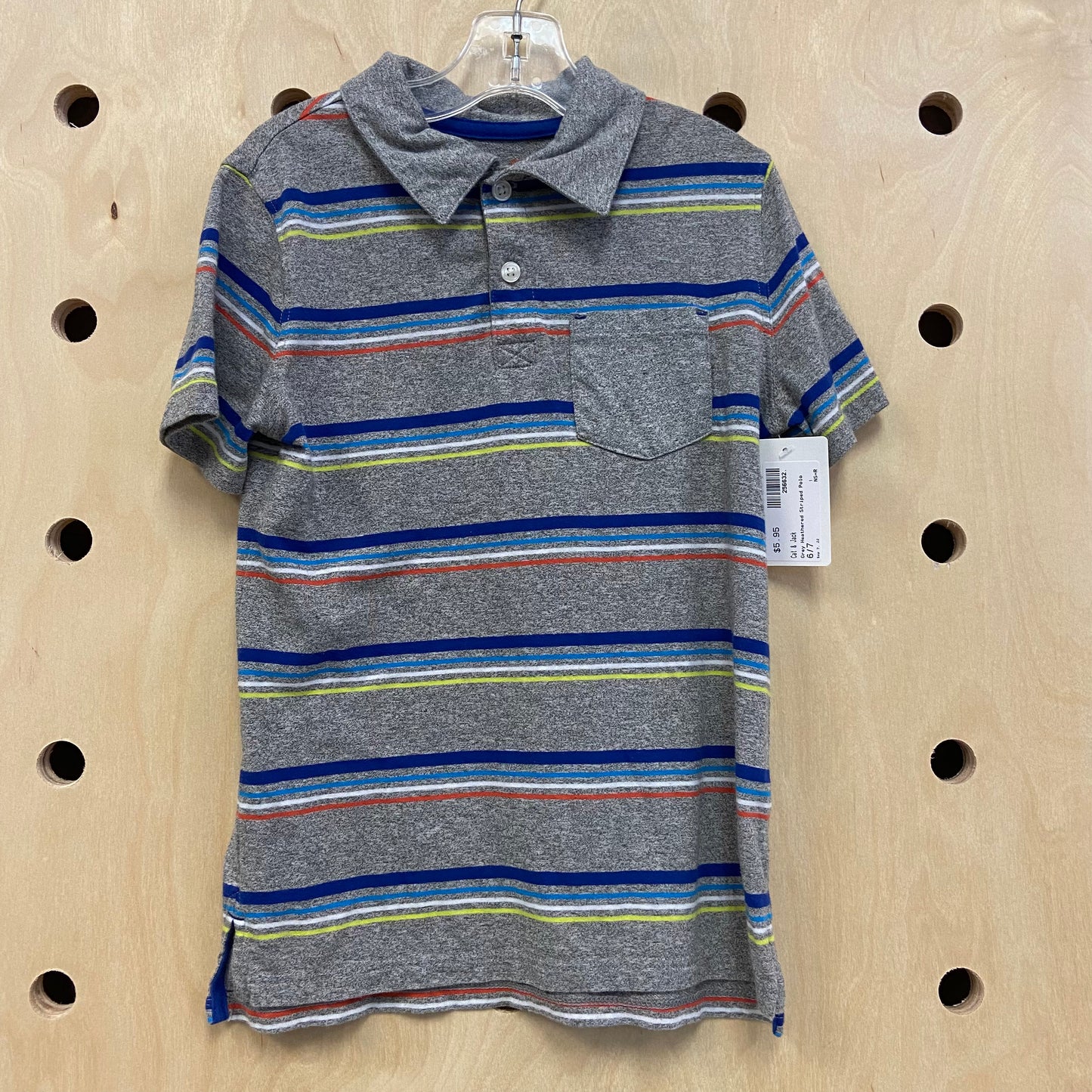 Grey Heathered Striped Polo