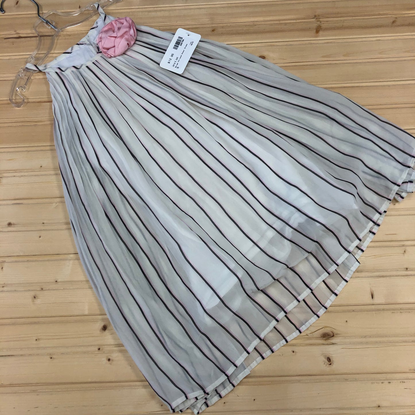 Beige Striped Sheer Dress