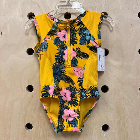 Yellow Floral Zip Swimsuit
