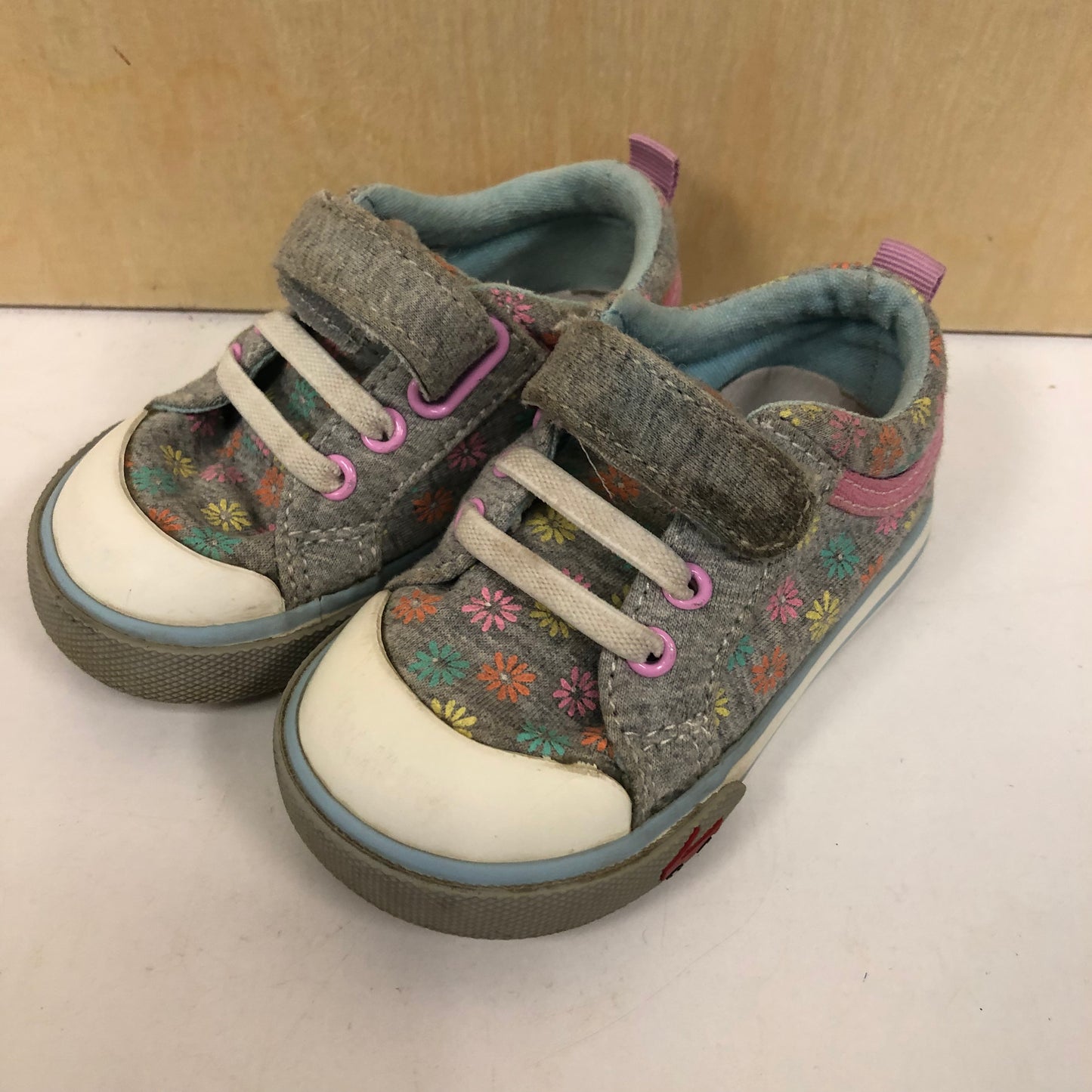 Grey Floral Velcro Shoes