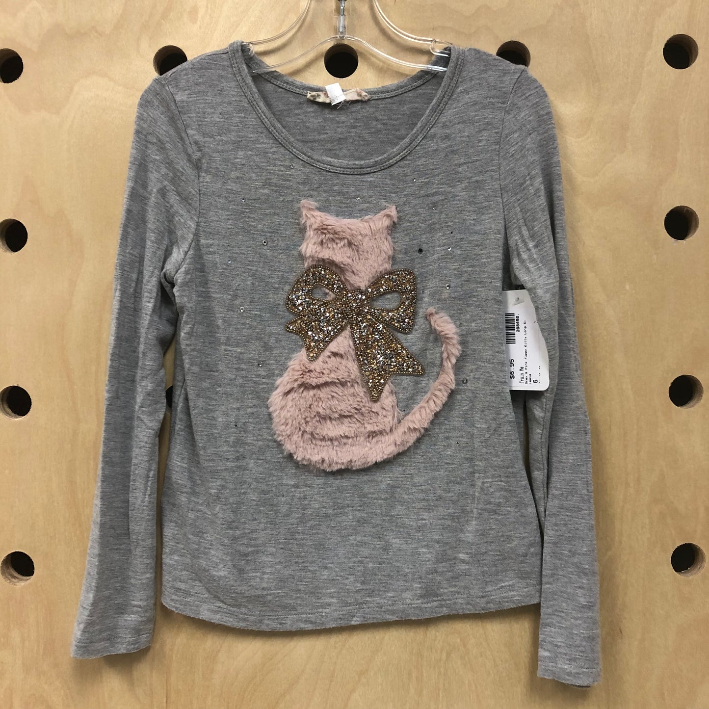 Grey & Pink Fuzzy Kitty Long Sleeve