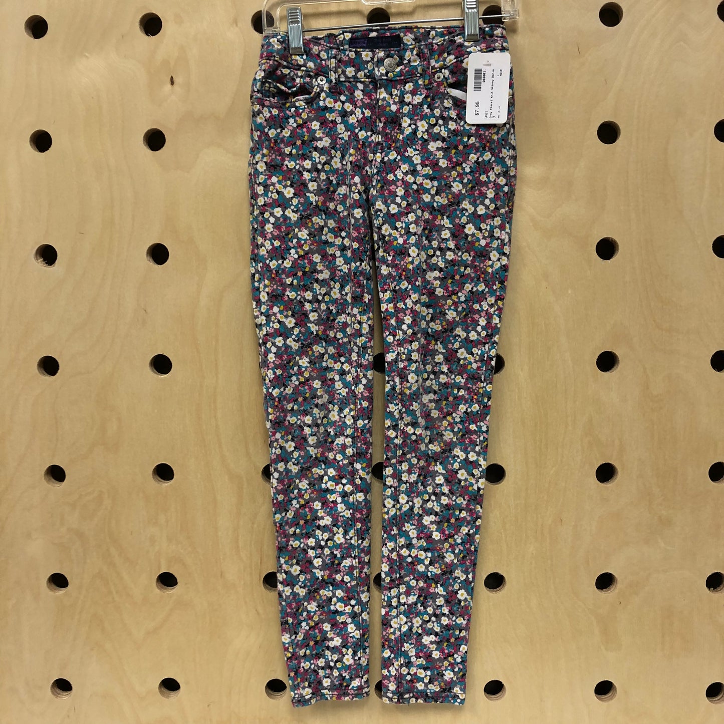 Grey Floral Knit Skinny Denim