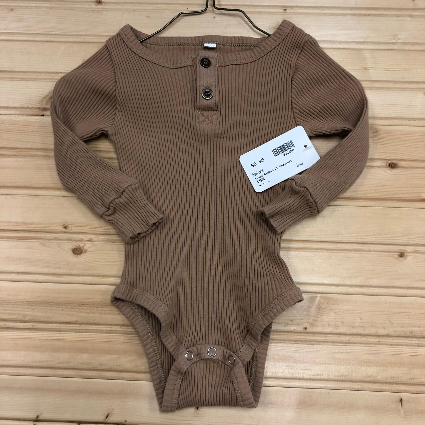 Taupe Ribbed LS Bodysuit