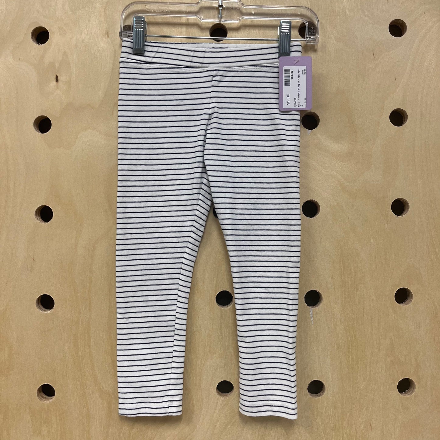 Navy + White Striped Leggings