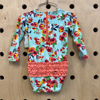 Blue Floral Ruffle Swimsuit