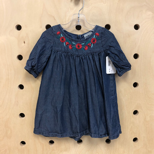 Dark Chambray Embroidered Dres