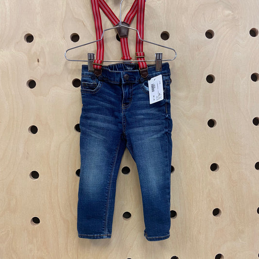 Dark Wash Denim + Suspenders
