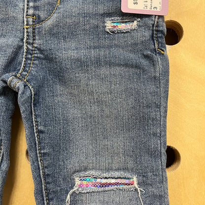 Denim Sequins Tear Jeans