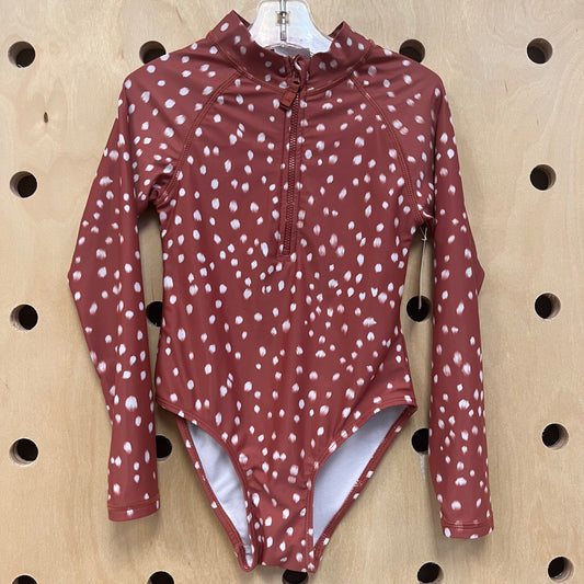 Mauve Polka Dot LS Zip Swim