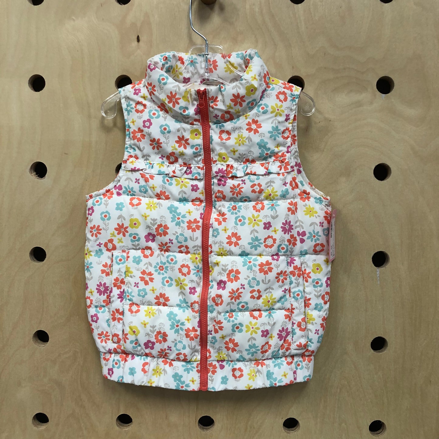White Floral Puffer Vest