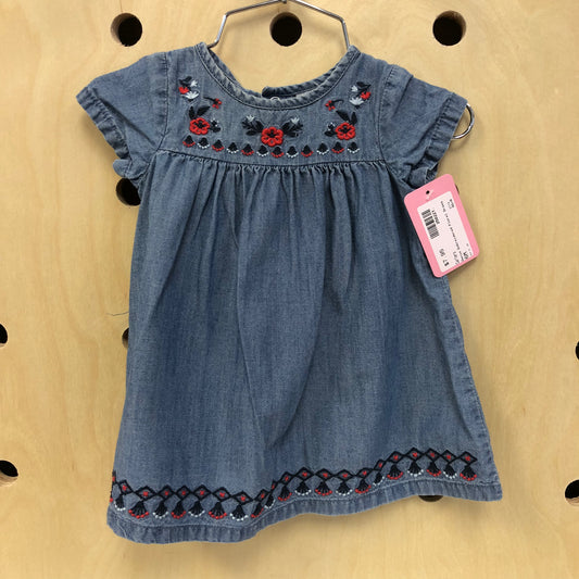 Denim Embroidered Floral Dress