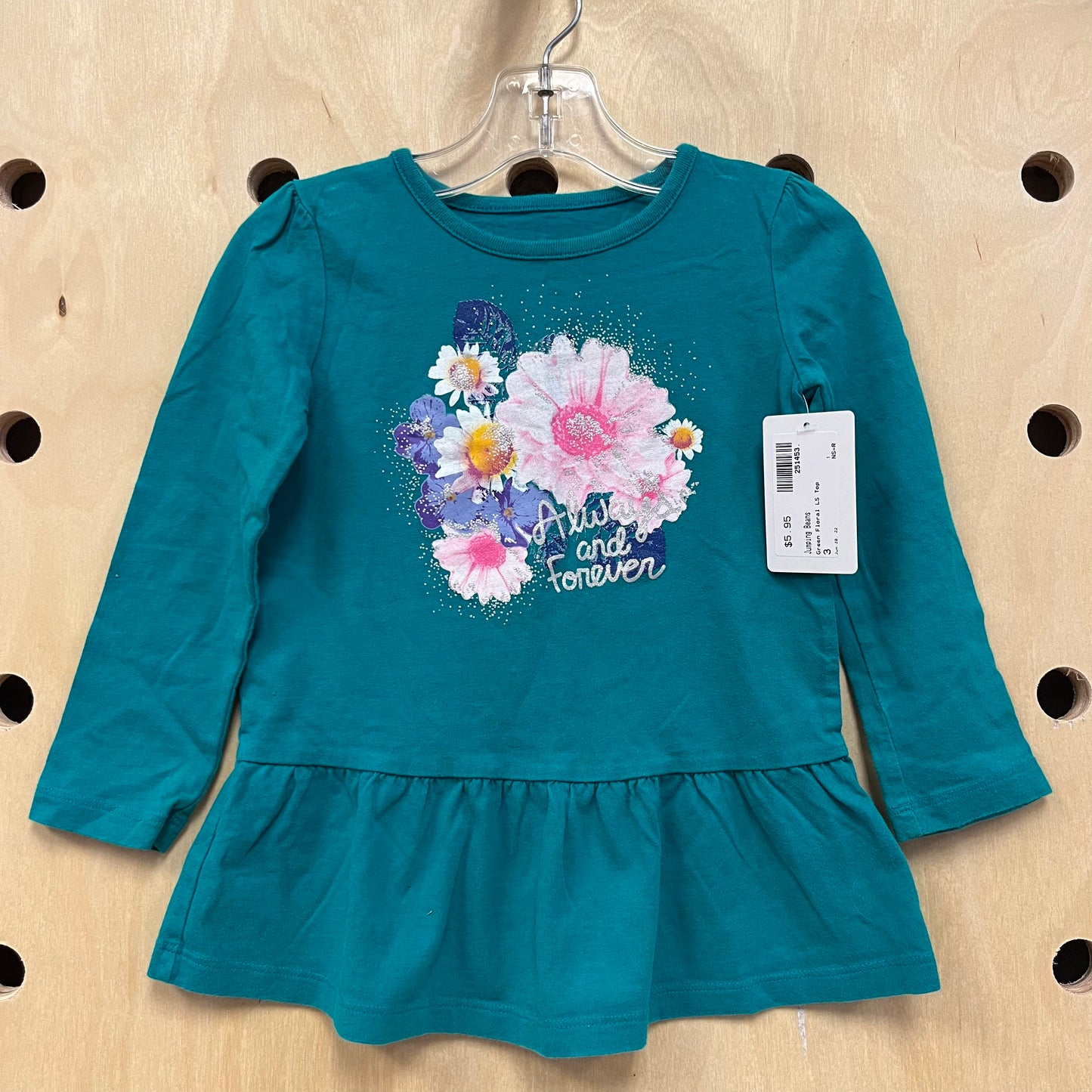 Green Floral LS Top