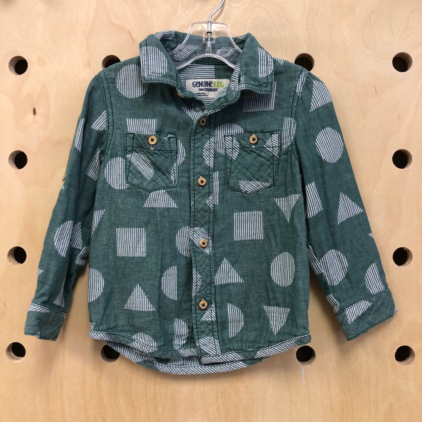Teal Geometric Button Up