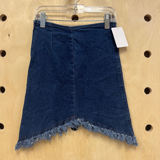 Denim Fringe V-Cut Skirt
