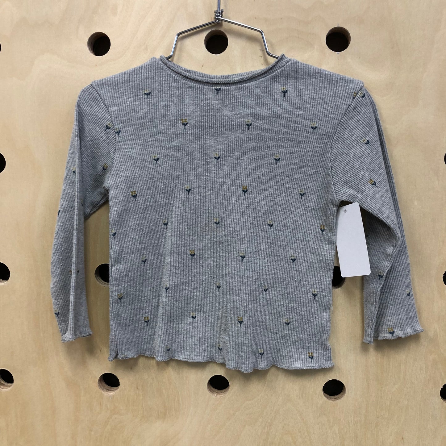 Grey Floral Ribbed Top