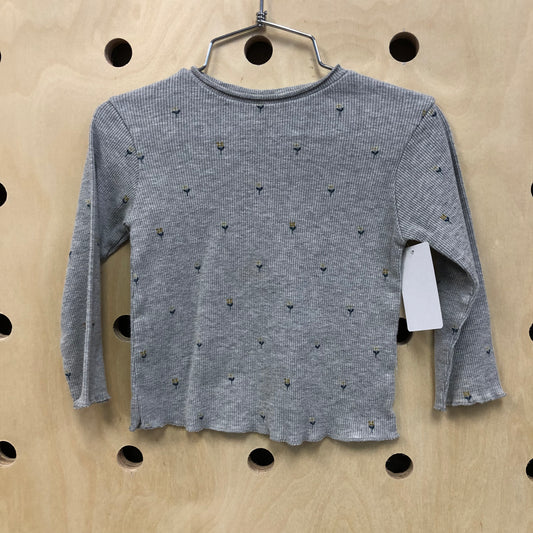 Grey Floral Ribbed Top