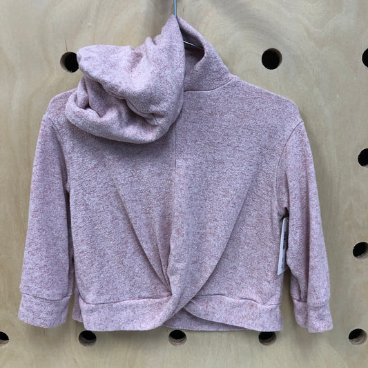 Pink Knit Twist Hem Hoodie