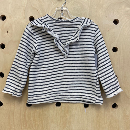 Navy Striped Ruffle Top